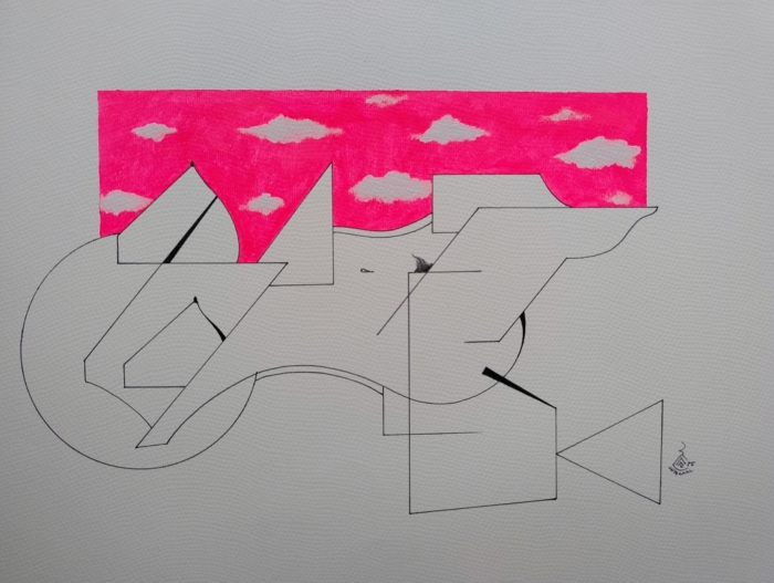 Silueta bajo cielo rosa